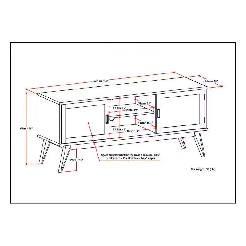 Mobile TV Tierney in legno massello stile Mid-Century per televisori fino a 66 pollici - WyndenHall