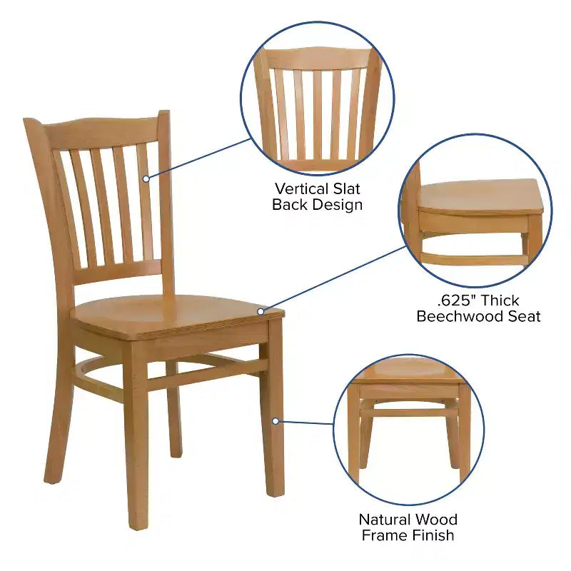 Flash Furniture Sedia da Ristorante in Legno con Schienale a Doghe Verticali
