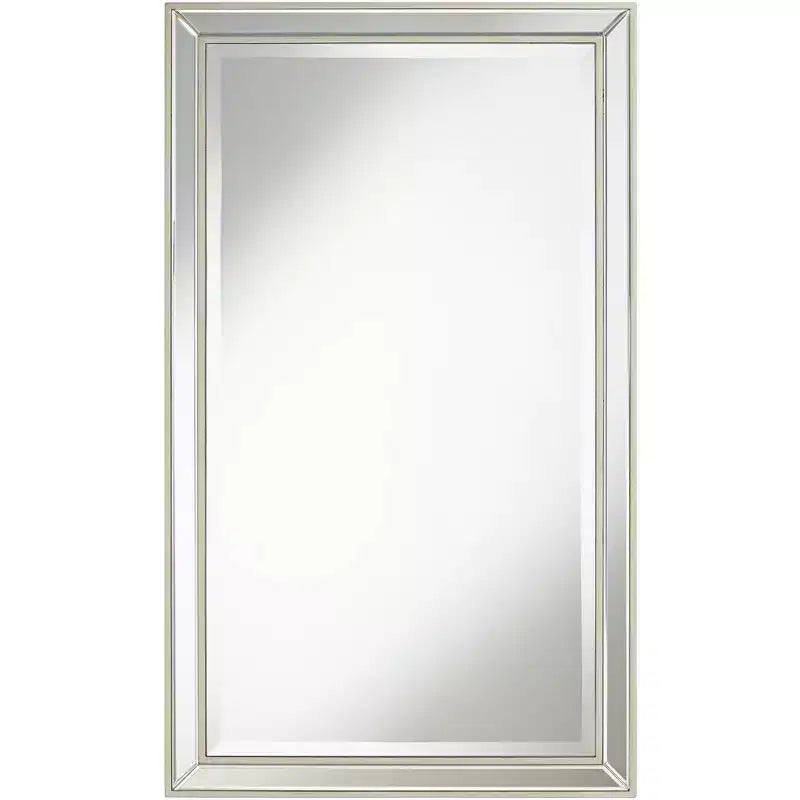 Noble Park Helena Rectangular Vanity Accent Wall Mirror Modern Beveled Silver Frame 25 Wide for Bathroom Bedroom Living Room Home Office Entryway