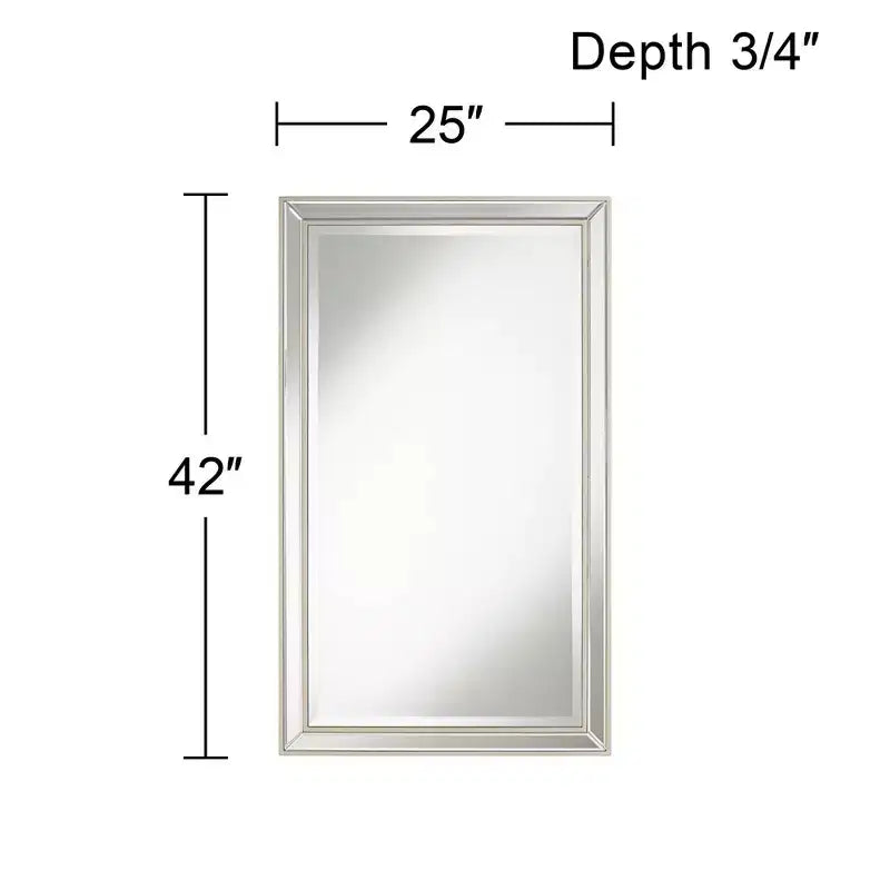 Specchio da Parete Rettangolare Noble Park Helena con Cornice Smussata Argentata Moderna 25" Largo per Bagno Camera da Letto Soggiorno Ufficio Ingresso