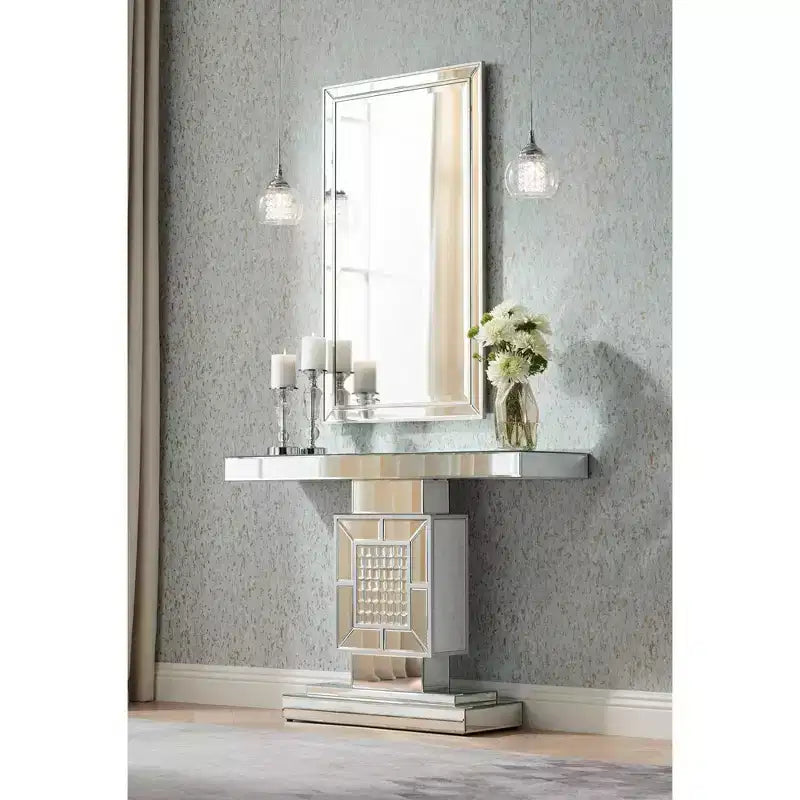 Specchio da Parete Rettangolare Noble Park Helena con Cornice Smussata Argentata Moderna 25" Largo per Bagno Camera da Letto Soggiorno Ufficio Ingresso