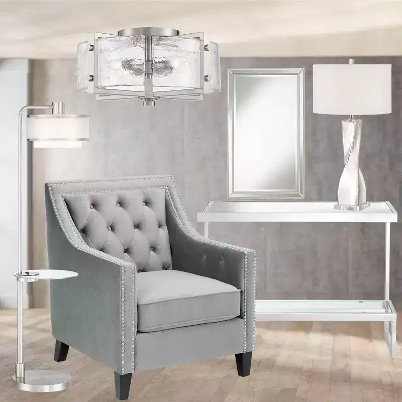 Specchio da Parete Rettangolare Noble Park Helena con Cornice Smussata Argentata Moderna 25" Largo per Bagno Camera da Letto Soggiorno Ufficio Ingresso