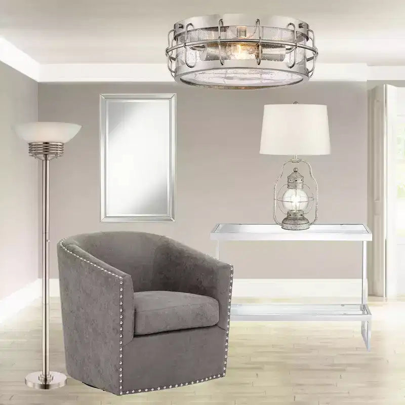Specchio da Parete Rettangolare Noble Park Helena con Cornice Smussata Argentata Moderna 25" Largo per Bagno Camera da Letto Soggiorno Ufficio Ingresso