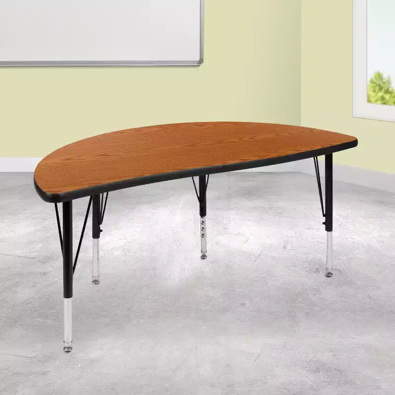 Flash Furniture 47,5 Tavolo Attività a Mezzo Cerchio, Ondulato, Flessibile, Collaborativo, Laminato Termico - Gambe Corte Regolabili in Altezza