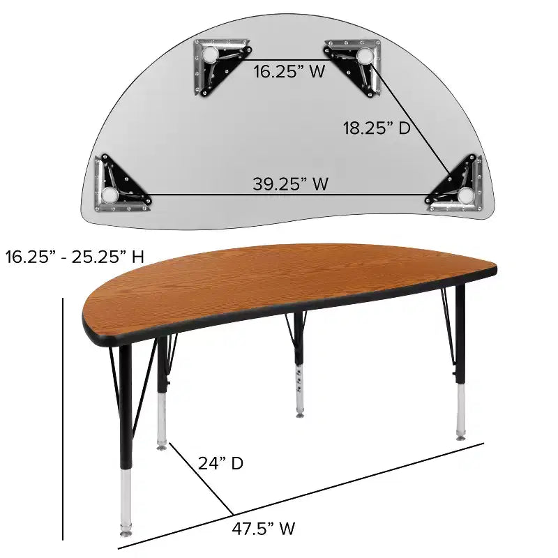 Flash Furniture 47,5 Tavolo Attività a Mezzo Cerchio, Ondulato, Flessibile, Collaborativo, Laminato Termico - Gambe Corte Regolabili in Altezza