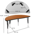 Flash Furniture 47,5 Tavolo Attività a Mezzo Cerchio, Ondulato, Flessibile, Collaborativo, Laminato Termico - Gambe Corte Regolabili in Altezza