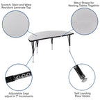 Flash Furniture 47,5 Tavolo Attività a Mezzo Cerchio, Ondulato, Flessibile, Collaborativo, Laminato Termico - Gambe Corte Regolabili in Altezza