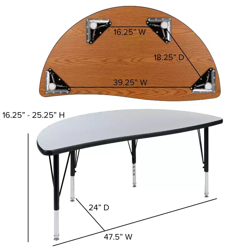 Flash Furniture 47,5 Tavolo Attività a Mezzo Cerchio, Ondulato, Flessibile, Collaborativo, Laminato Termico - Gambe Corte Regolabili in Altezza
