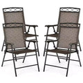 Costway Set of 4 Patio Folding Chairs Sling Portable Dining Chair Set w/ Armrest