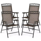 Costway Set of 4 Patio Folding Chairs Sling Portable Dining Chair Set w/ Armrest