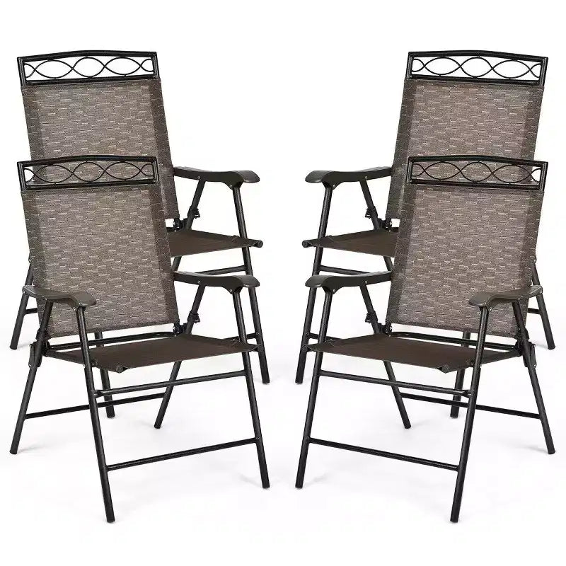 Costway Set of 4 Patio Folding Chairs Sling Portable Dining Chair Set w/ Armrest