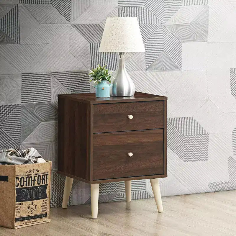 Costway Nightstand 2-Drawer Beside End Side Table w/Rubber Legs