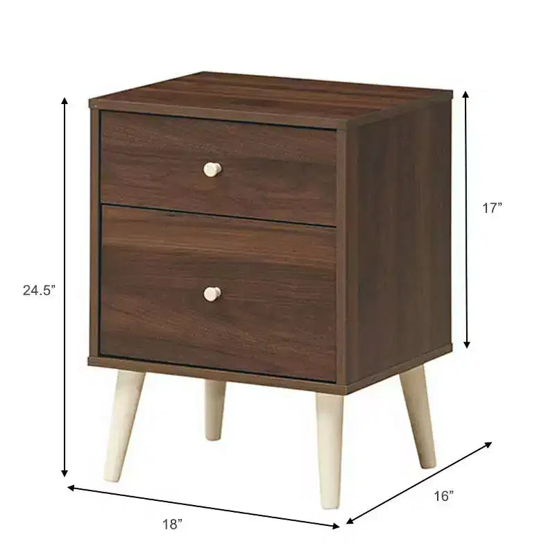 Costway Nightstand 2-Drawer Beside End Side Table w/Rubber Legs
