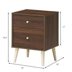 Costway Nightstand 2-Drawer Beside End Side Table w/Rubber Legs