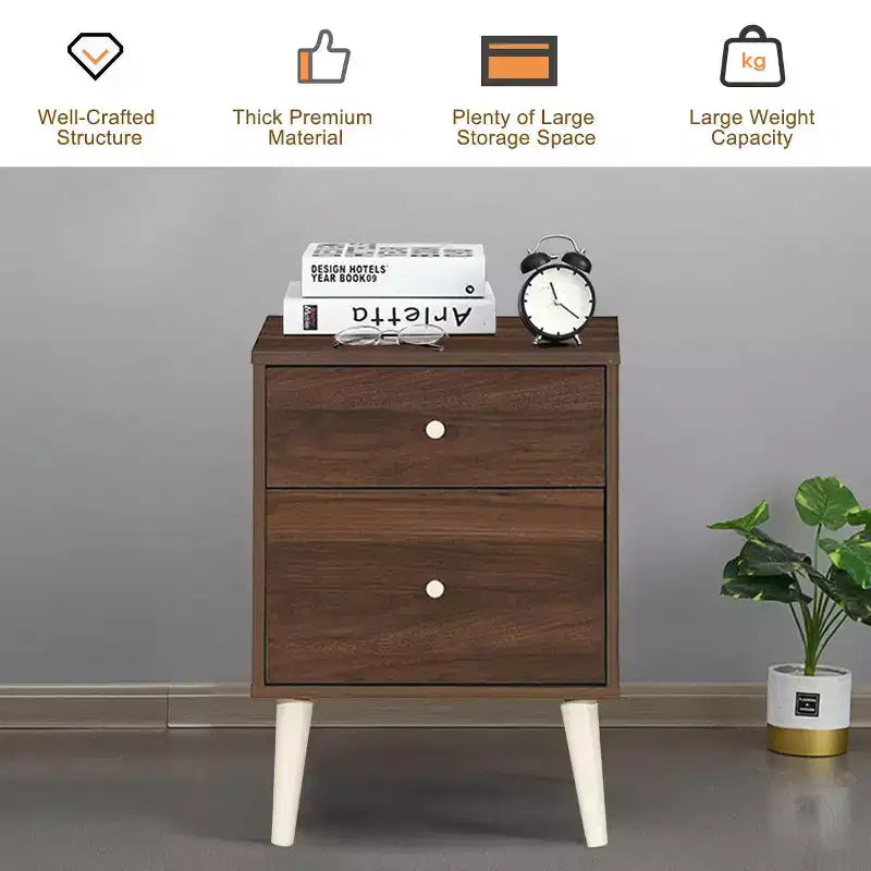 Costway Nightstand 2-Drawer Beside End Side Table w/Rubber Legs