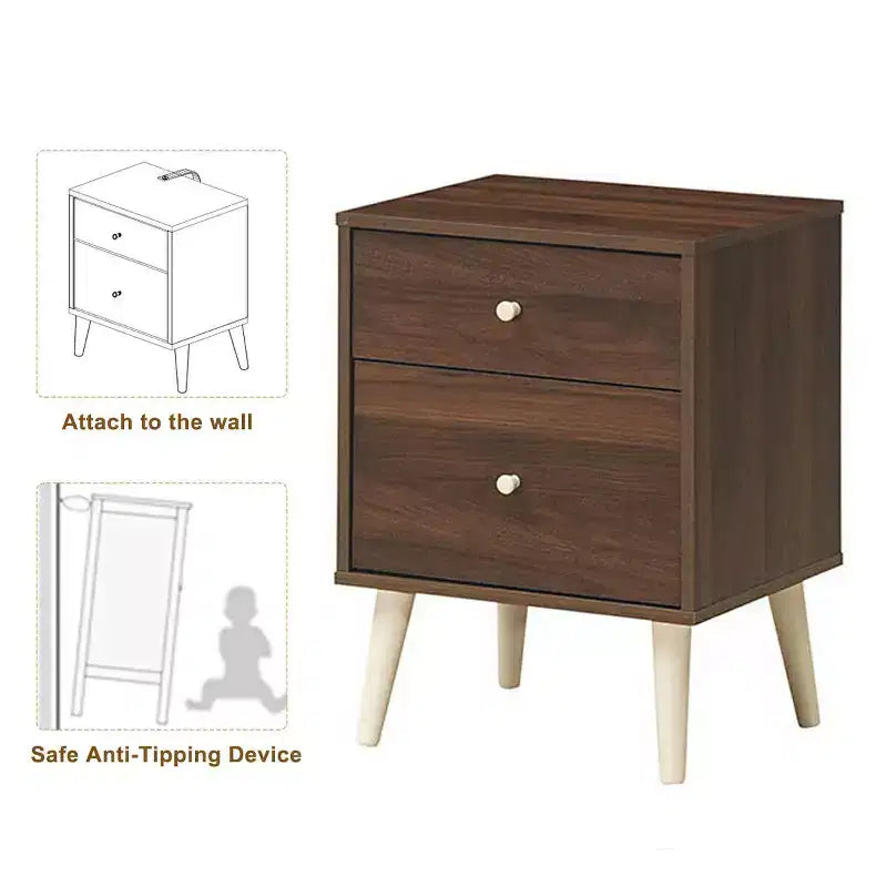 Costway Nightstand 2-Drawer Beside End Side Table w/Rubber Legs