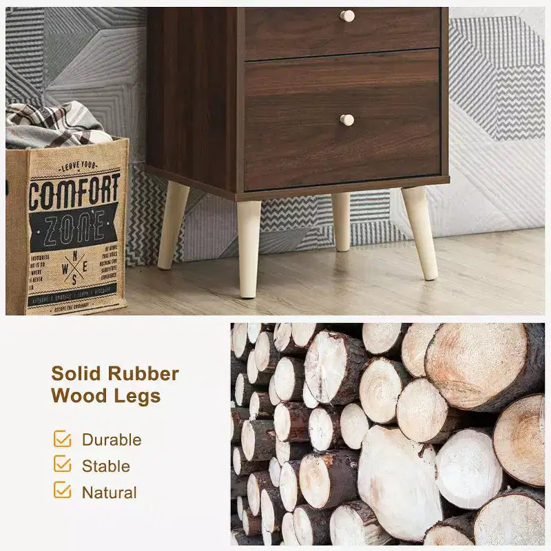 Costway Nightstand 2-Drawer Beside End Side Table w/Rubber Legs