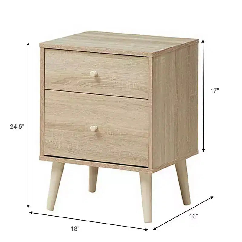 Costway Nightstand 2-Drawer Beside End Side Table w/Rubber Legs