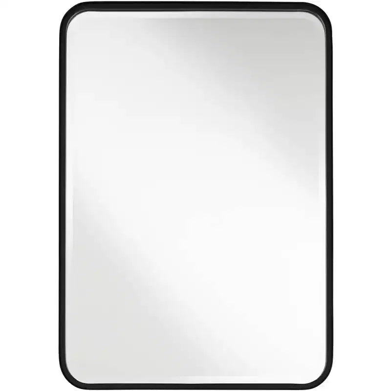 Uttermost Liguria Rounded Edge Rectangular Vanity Wall Mirror Modern Beveled Black Iron Frame 24 Wide for Bathroom Bedroom Living Room Home Entryway