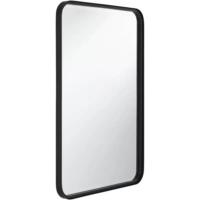 Specchio da parete Uttermost Liguria rettangolare con bordi arrotondati, moderno, con cornice in ferro nero smussato, largo 24 pollici, per bagno, camera da letto, soggiorno, ingresso di casa