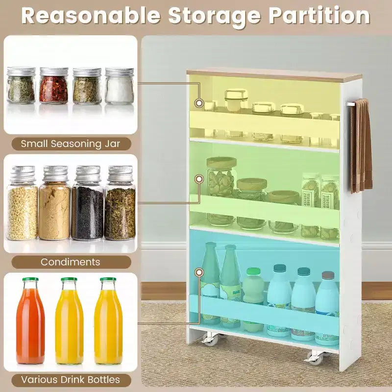 Carrello Portaspezie Stretto da Cucina Costway con Ruote e Manico