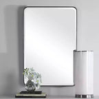 Specchio da parete rettangolare Uttermost Vanity accent con angoli curvi moderni, cornice in metallo argentato smussato, largo 24 pollici per bagno e camera da letto