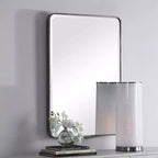 Specchio da parete rettangolare Uttermost Vanity accent con angoli curvi moderni, cornice in metallo argentato smussato, largo 24 pollici per bagno e camera da letto
