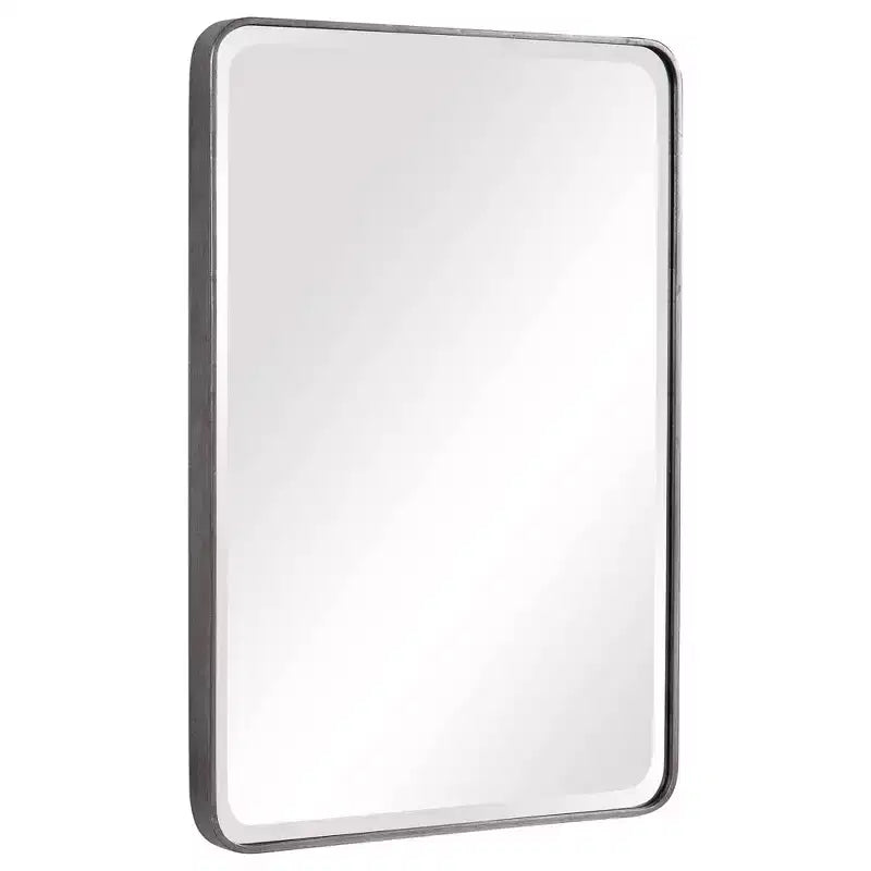 Specchio da parete rettangolare Uttermost Vanity accent con angoli curvi moderni, cornice in metallo argentato smussato, largo 24 pollici per bagno e camera da letto