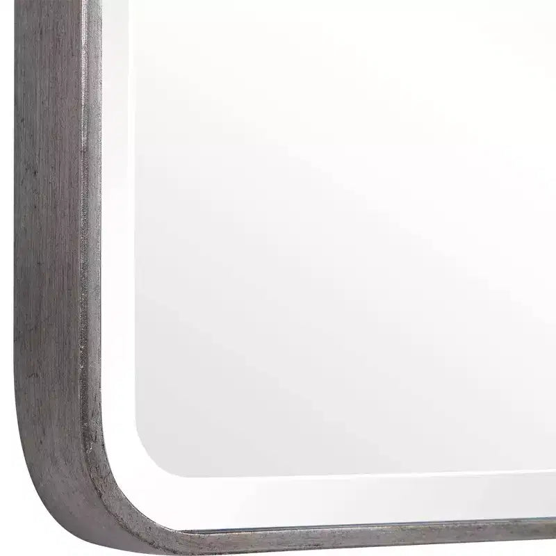 Specchio da parete rettangolare Uttermost Vanity accent con angoli curvi moderni, cornice in metallo argentato smussato, largo 24 pollici per bagno e camera da letto