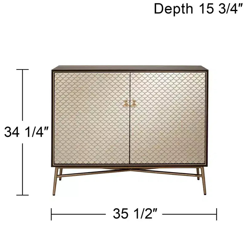 55 Downing Street Mobile moderno Auric in mogano e ottone, larghezza 35 1/2