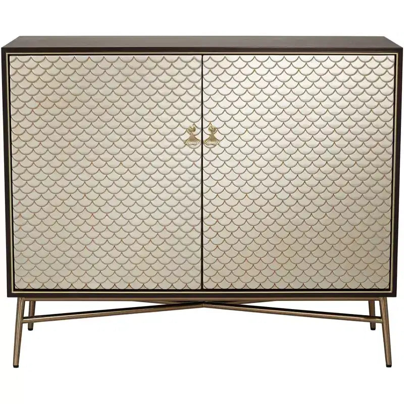 55 Downing Street Mobile moderno Auric in mogano e ottone, larghezza 35 1/2