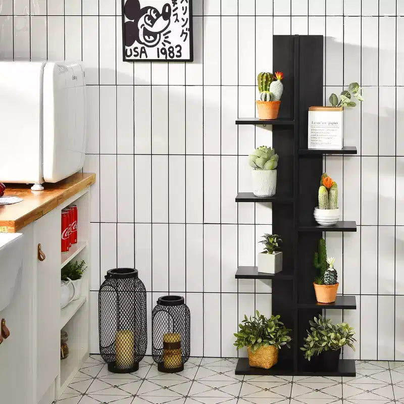 Libreria a 8 Ripiani a Forma di Albero con Scaffali a Terra Costway, Espositore Contenitore Nero\Bianco