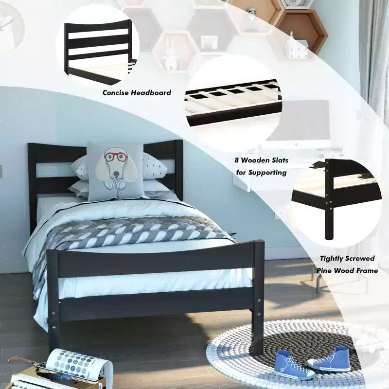 Costway Base Letto a Piattaforma Matrimoniale con Testiera e Supporto a Doghe in Legno