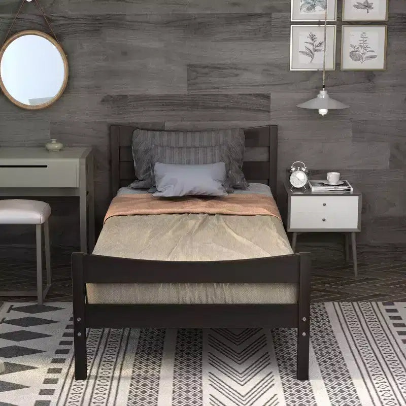 Costway Base Letto a Piattaforma Matrimoniale con Testiera e Supporto a Doghe in Legno