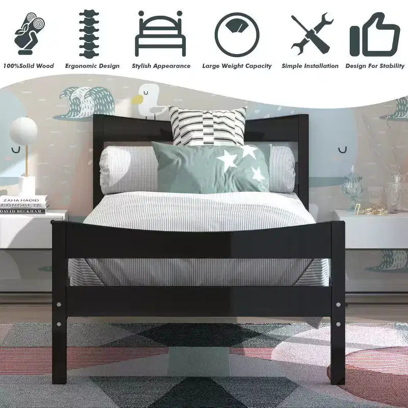 Costway Base Letto a Piattaforma Matrimoniale con Testiera e Supporto a Doghe in Legno