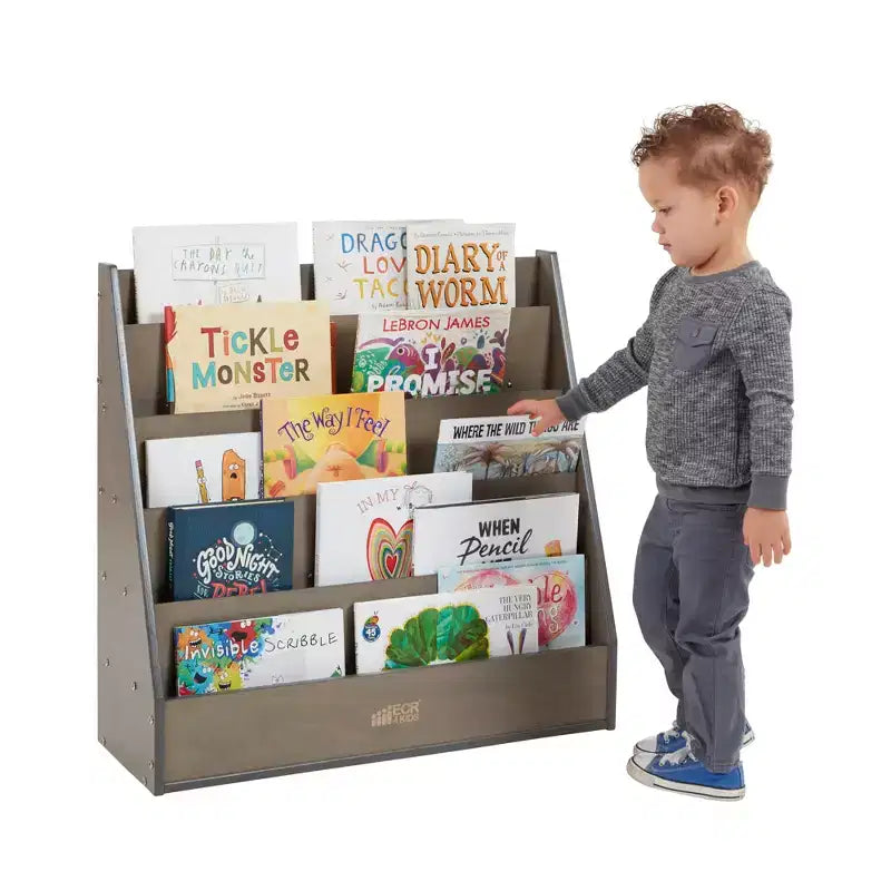 ECR4Kids Espositore per libri monofacciale Streamline con vano portaoggetti, scaffale per libri da classe