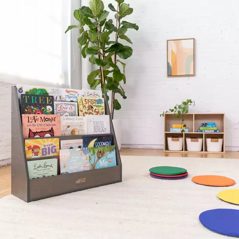 ECR4Kids Espositore per libri monofacciale Streamline con vano portaoggetti, scaffale per libri da classe