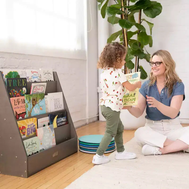ECR4Kids Espositore per libri monofacciale Streamline con vano portaoggetti, scaffale per libri da classe