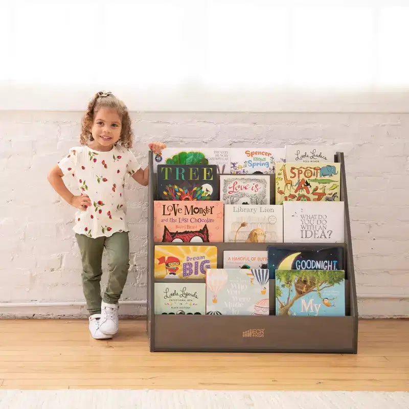 ECR4Kids Espositore per libri monofacciale Streamline con vano portaoggetti, scaffale per libri da classe