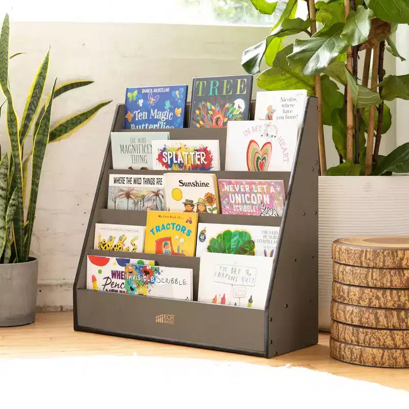ECR4Kids Espositore per libri monofacciale Streamline con vano portaoggetti, scaffale per libri da classe