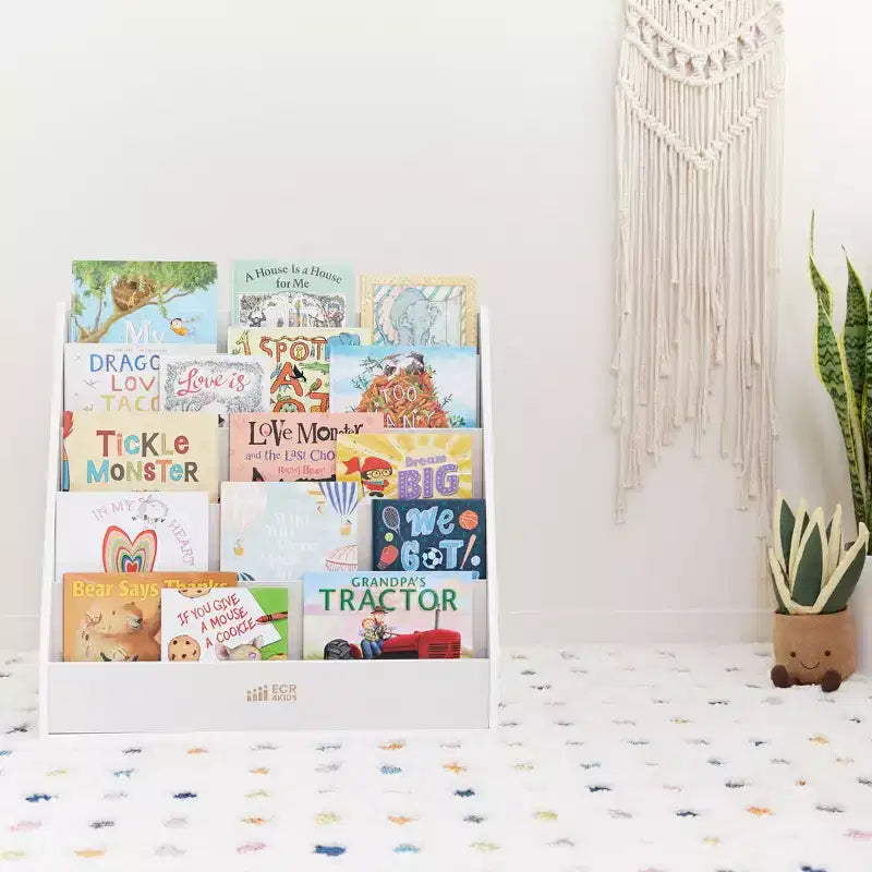 ECR4Kids Espositore per libri monofacciale Streamline con vano portaoggetti, scaffale per libri da classe