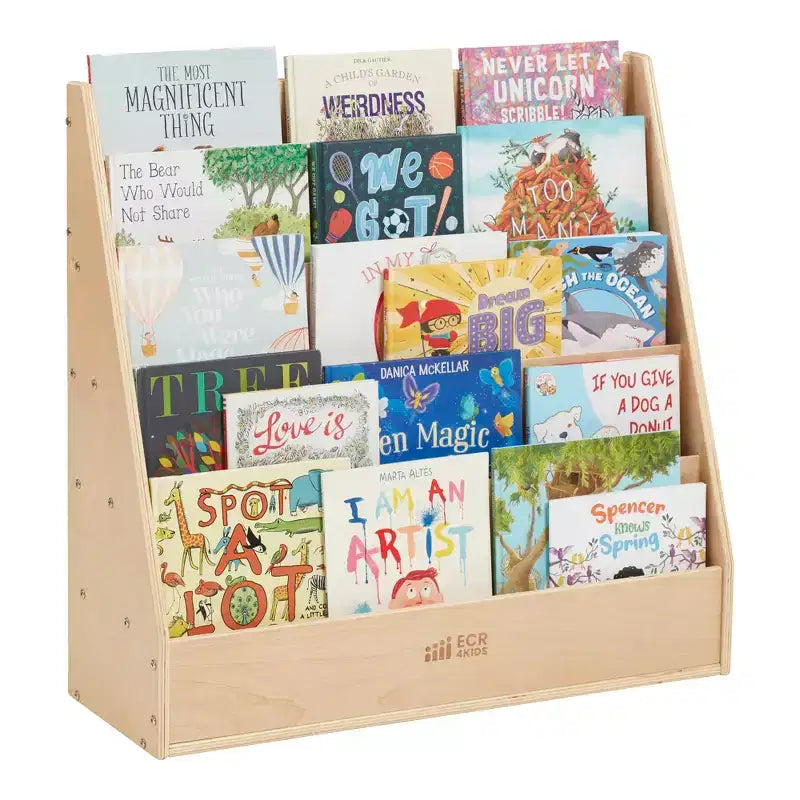 ECR4Kids Espositore per libri monofacciale Streamline con vano portaoggetti, scaffale per libri da classe