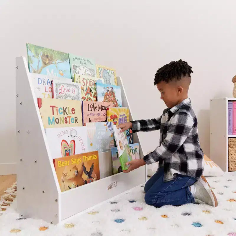 ECR4Kids Espositore per libri monofacciale Streamline con vano portaoggetti, scaffale per libri da classe