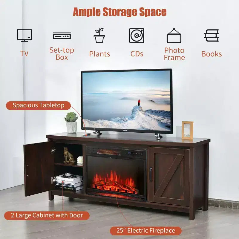 Mobile porta TV caminetto Costway 59'' con caminetto elettrico 1350W da 25'' e telecomando