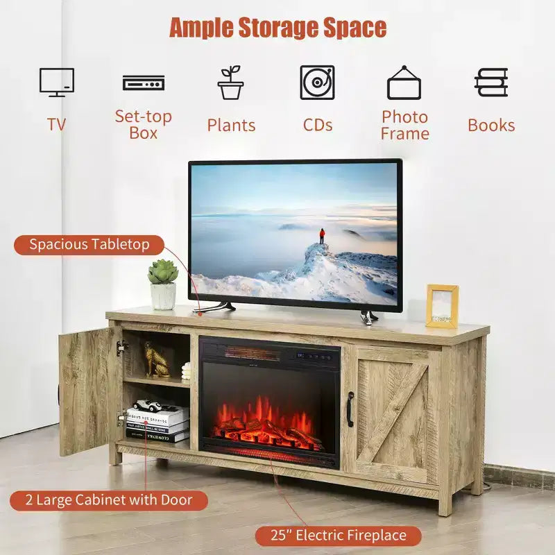 Mobile porta TV caminetto Costway 59'' con caminetto elettrico 1350W da 25'' e telecomando