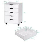 Costway Cassettiera a 5 Cassetti Mobiletto Contenitore con Ruote, Bianco
