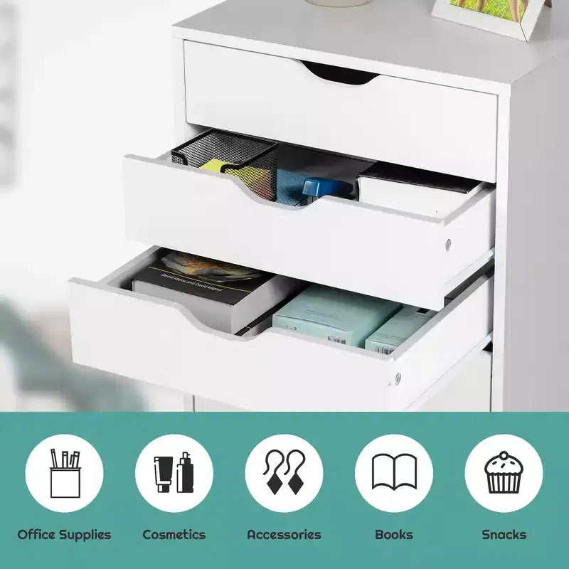 Costway Cassettiera a 5 Cassetti Mobiletto Contenitore con Ruote, Bianco