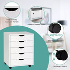 Costway Cassettiera a 5 Cassetti Mobiletto Contenitore con Ruote, Bianco
