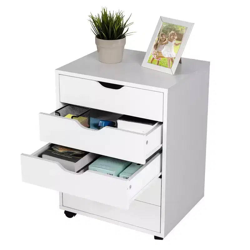 Costway Cassettiera a 5 Cassetti Mobiletto Contenitore con Ruote, Bianco