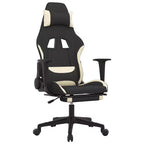 vidaXL Massage Gaming Chair with Footrest, Black and Cream, Fabric